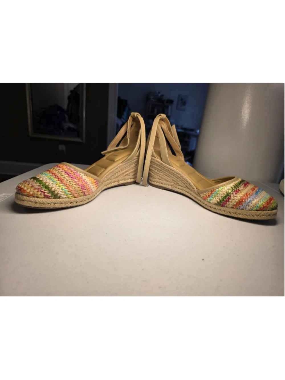 Joie Rainbow Raffia Espadrille Wedge Sandals Size 9.5M Coastal Cowgirl Resort